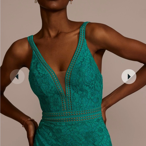 David bridal allover lace illusion plunge gown - jade missy sz 4 - Picture 14 of 16